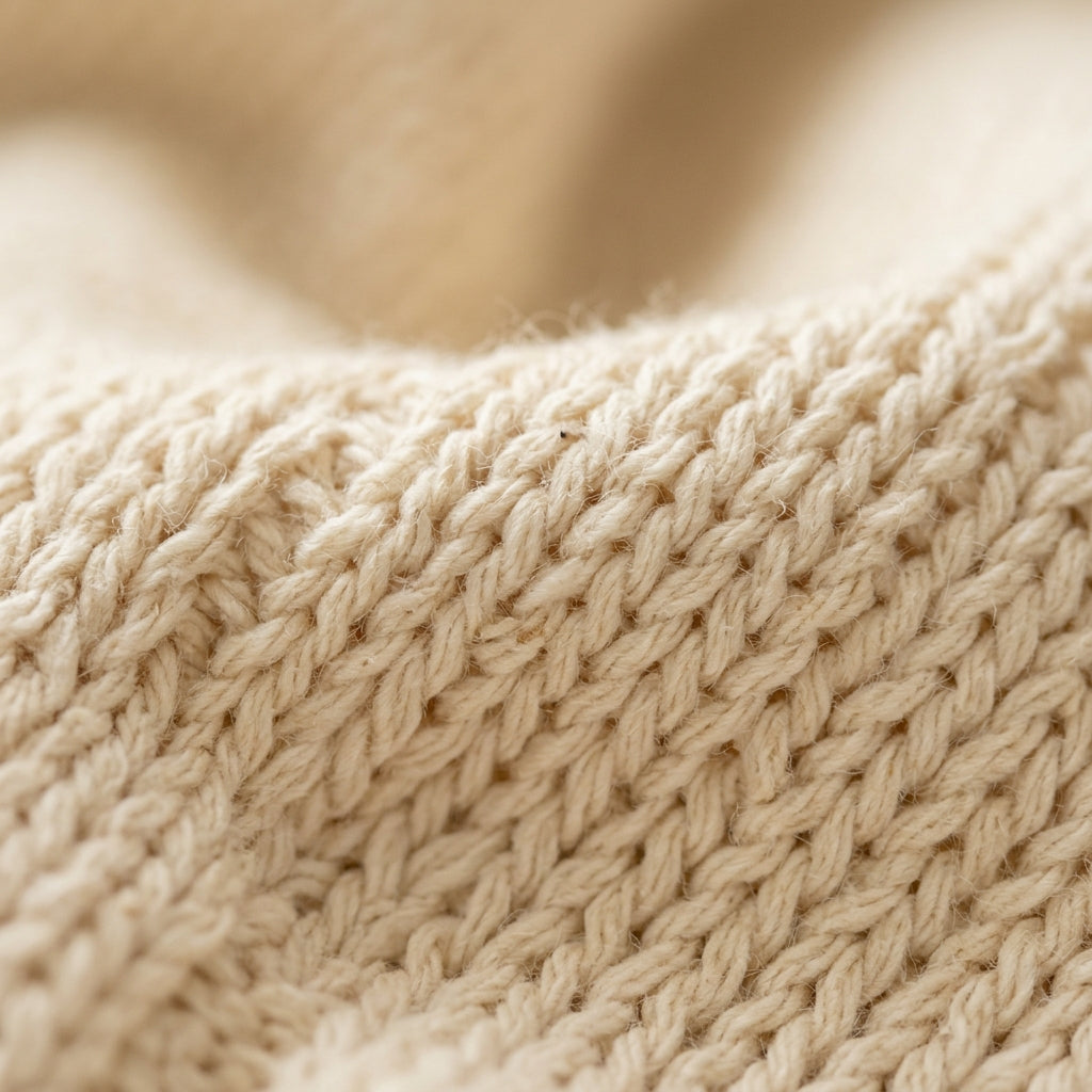 Close-up of premium organic cotton fabric showing soft, breathable weave texture